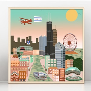 Chicago Cityscape Skyline Karte Digitaldruck/Illustration