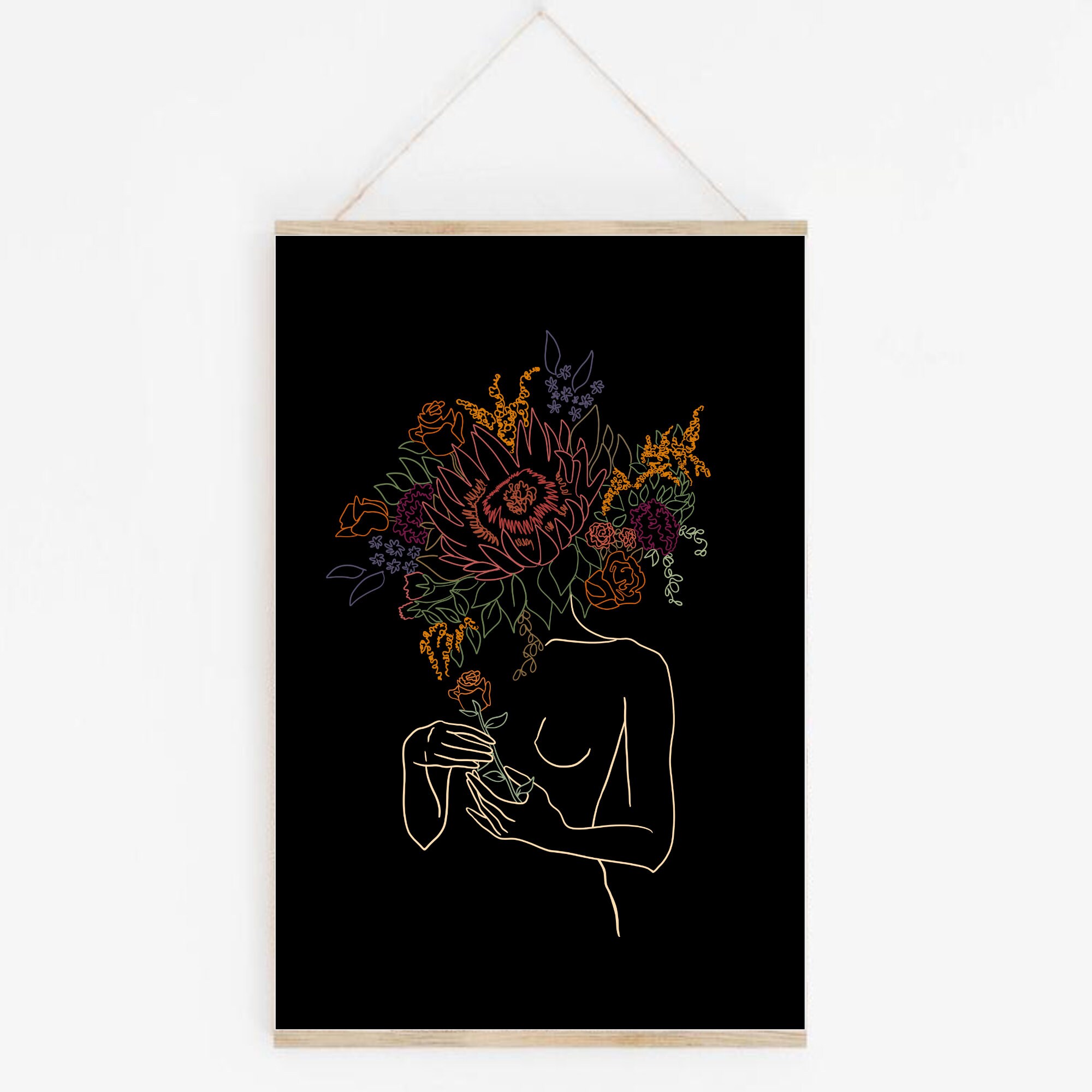 Weibliche Figur Line Art + Boho Floral Digital Print Set (3 Drucke ...