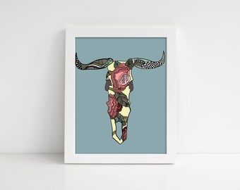 Bull Horns Abstract Patterned Character Digital Print (2 of 3-part Collection)