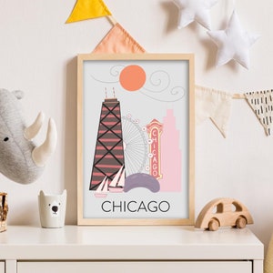 Chicago Cityscape Map Digital Print/Illustration pour la pépinière