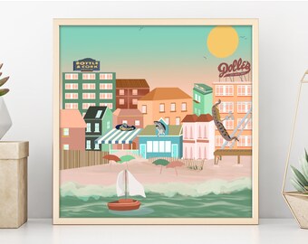 Rehoboth / Dewey Beach, DE Cityscape Map Digital Print/Illustration