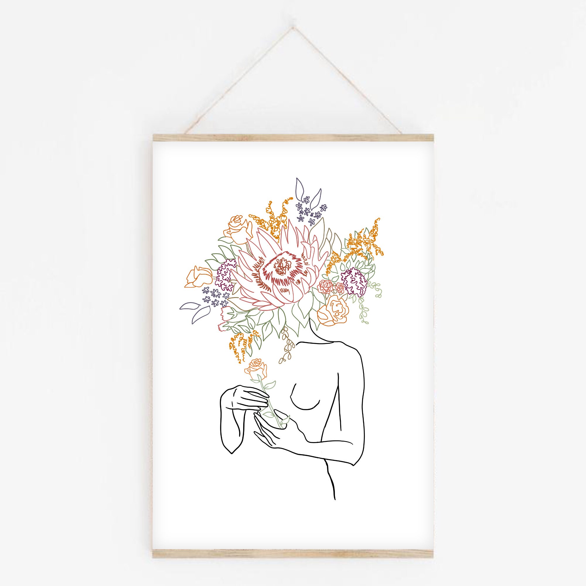 Female Figure Line Art + Boho Floral Digital Print Set (3 Prints) - Etsy