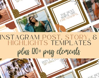120+ Boho Instagram Posts Templates & PNG Elements - Retail - Business - Blogger - Fashion - Canva - Branding