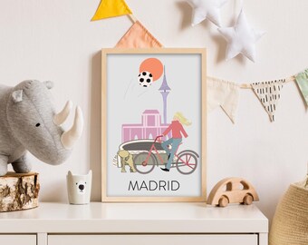 Madrid Cityscape Map Digital Print/Illustration for Nursery