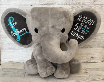 Personalized Birth Announcment Elephant - Birth Stat Elephant - Baby Boy - Keepsake - baby gift - New Baby - Baby Shower - Plush