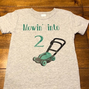 Lawn Mower Birthday tShirt. Cutting the grass. Mowing into 2. Mowing into 3. 2nd birthday. 3rd birthday. Birthday boy. John Deere