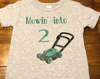 Lawn Mower Birthday tShirt. Cutting the grass. Mowing into 2. Mowing into 3. 2nd birthday. 3rd birthday. Birthday boy. John Deere