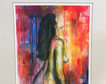 Figurative Female Large Mounted Limited Edition Giclee Print " Embrace " by Deborah Cauchi