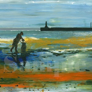 Collecting Sea Coal Large Giclee Print 70cm x 50cm  by Thomas Conlon