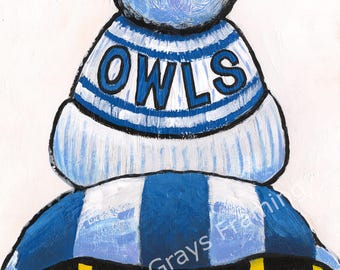 Owls Bobble hat by Chris Cummings Wall Art FREE UK Postage