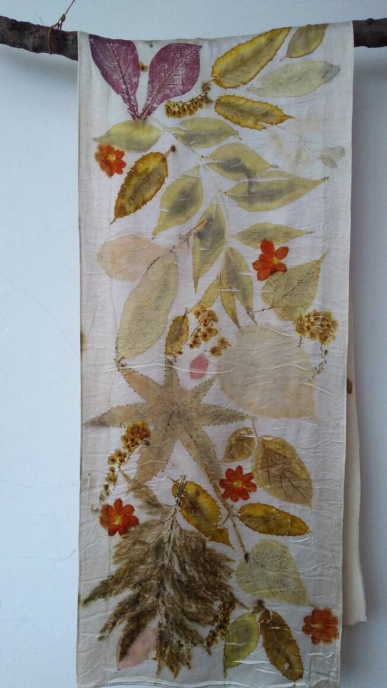 Ecoprinted silk scarf