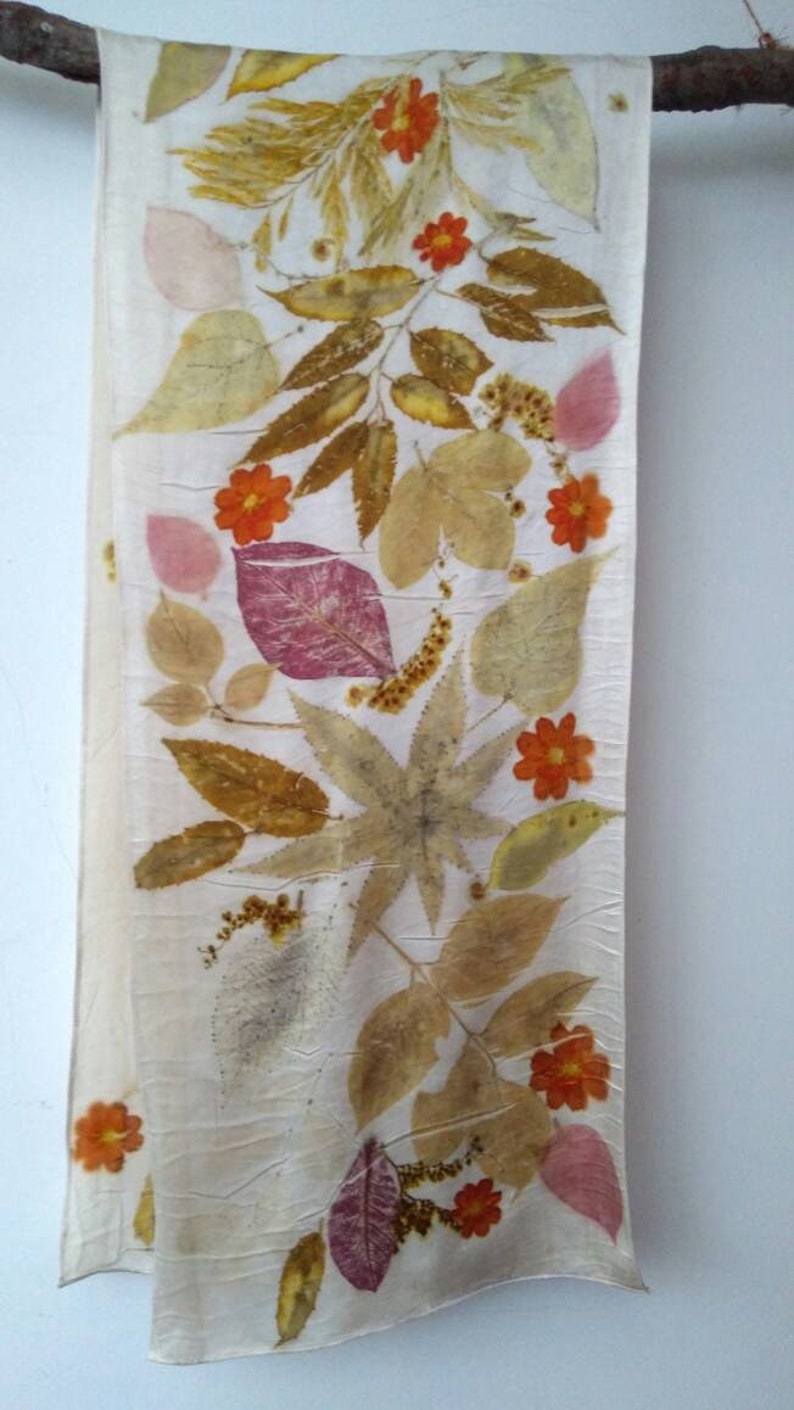 Ecoprinted silk scarf