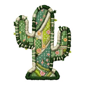 Quilted Cactus PNG, Boho Fabric Design, Desert Plant Art (Digital File)