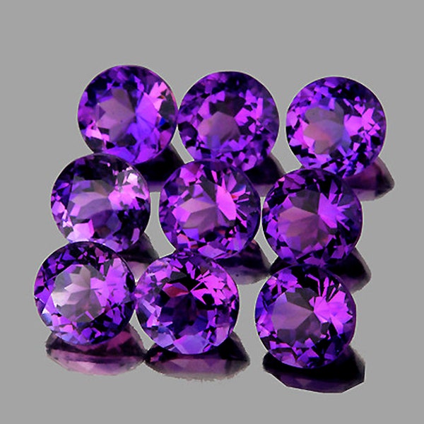 Natural Intense Purple Amethyst, 5 mm, 9 pieces, Flawless-VVS Clarity, Round Faceted Cut, Earthly Mined Loose Gemstone