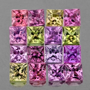 Natural Multi-Color Sapphire 1.7 mm 25 pieces Square Princess Faceted Cut Loose Gemstone Earthly mined, Flawless-VVS Clarity