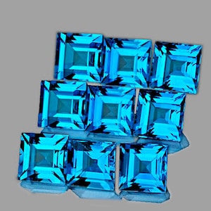 Natural Swiss Blue Topaz 4.00 mm 9 pieces Square Cut Faceted Loose Gemstone [Flawless-VVS Clarity] for Jewelry Ring Craft Supply Melee