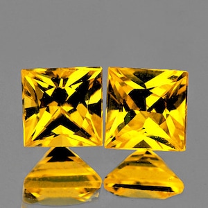 Natural Premium Intense Ceylon Yellow Sapphire 3.50 mm 2 pieces Square Princess Cut VVS Clarity Natural Gemstone Earthly Mined