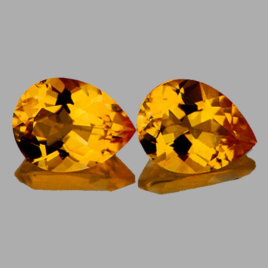 Natural Intense Golden Yellow Citrine 8x6 Mm 2 Pieces Pear Etsy