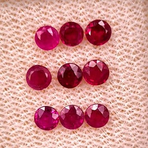 Natural Burma Ruby – 3.00 mm, 9 pcs 1.22ct Round Faceted Cut, Pink Red, SI Clarity, Earth-Mined Loose Gemstones for Jewelry