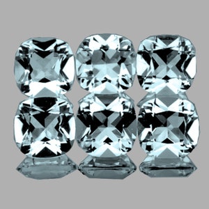 Natural Soft Blue Aquamarine 4 mm Cushion Faceted Cut 6 pieces Flawless-VVS Clarity Natural Loose Gemstone for Jewelry