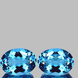 Natural Baby Swiss Blue Topaz 16x12 mm Oval Faceted Cut 2 pieces [Flawless-VVS Clarity] Earthly Mined Loose Gemstone for Jewelry Ring