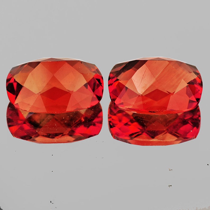Natural Orange-Red Andesine Cushion 8x6 mm 2pcs Faceted Very Rare Loose Gemstone Feldspar VVS