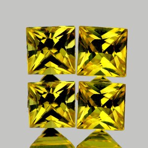 Natural Brilliant Yellow Sapphire 3.3 mm 4 pieces Square Princess Cut VVS Clarity Natural Gemstone Earthly Mined