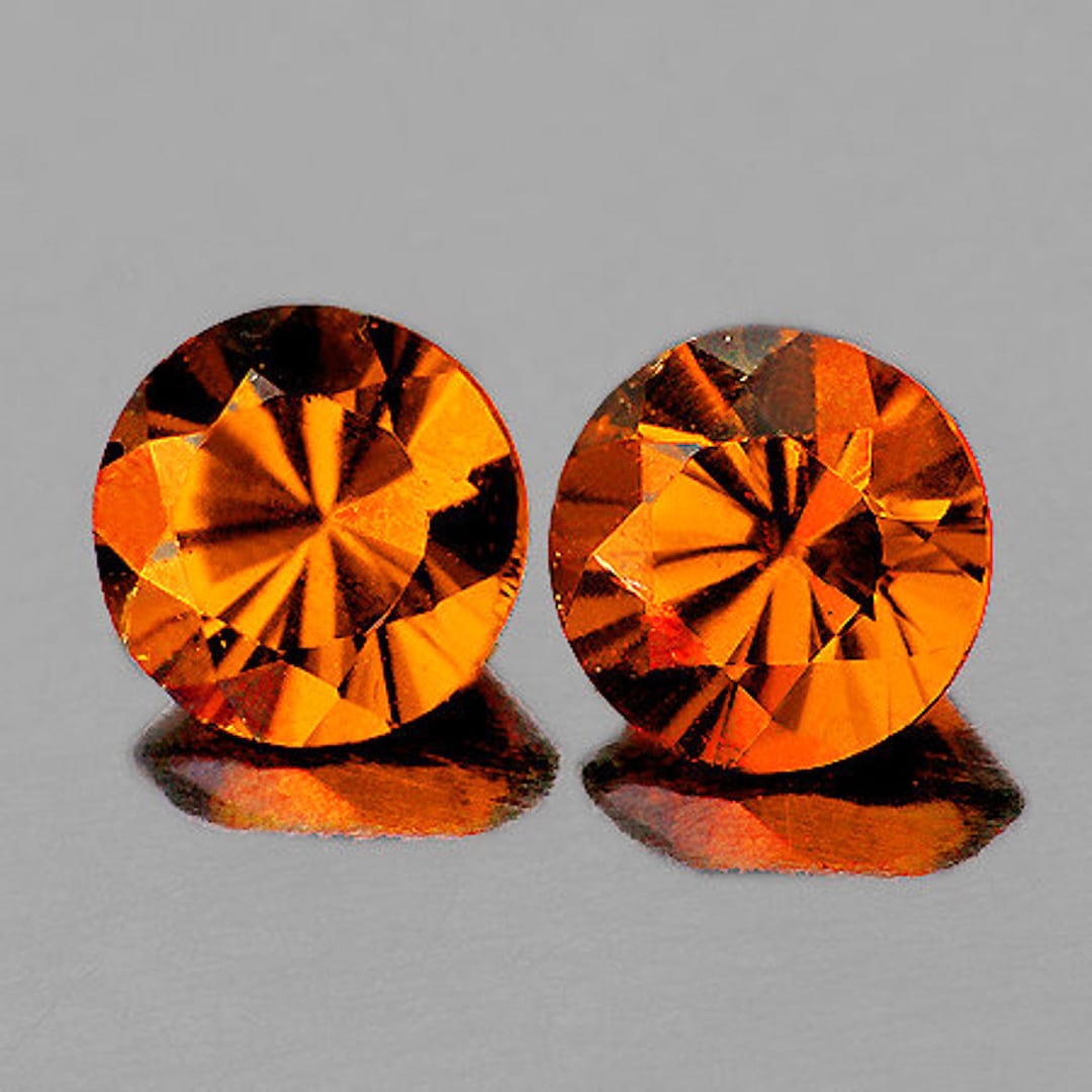 Natural Imperial Orange Zircon, 4.8 Mm, Pair , Round Faceted Cut