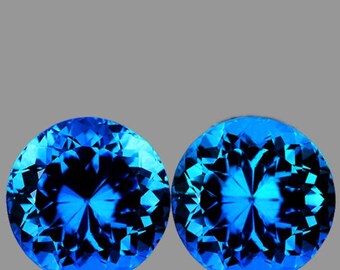 12.00 mm 2 pieces Round Natural Intense Swiss Blue Topaz [Flawless-VVS Clarity] Earthly mined Natural Loose Gemstone For Jewelry Ring