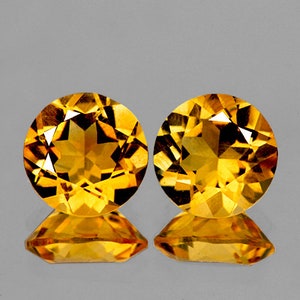 Natural Intense Golden Yellow Citrine 9 mm 2 pieces Round Faceted Loose Gemstone Flawless-VVS Clarity For Jewelry
