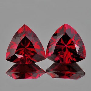 May include: Two red triangular gemstones with a star-shaped pattern inside.