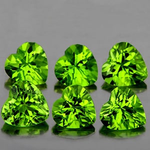 Natural Green Peridot 5 mm 6 pieces Heart Faceted Cut Flawless-VVS Earthly Mined Loose Gemstone