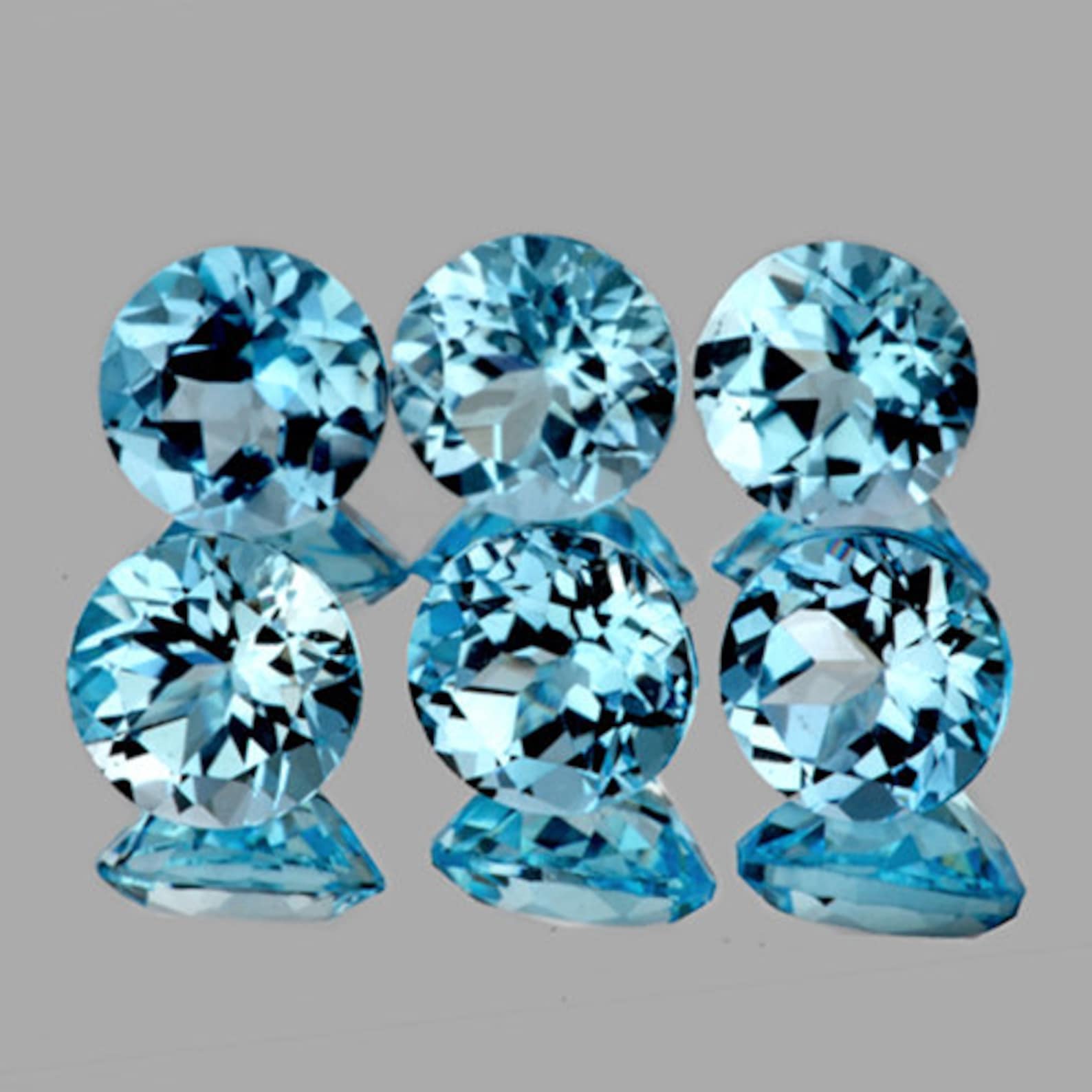 6 Pcs Natural Sky Blue Topaz Round Faceted Loose Gemstone / Etsy
