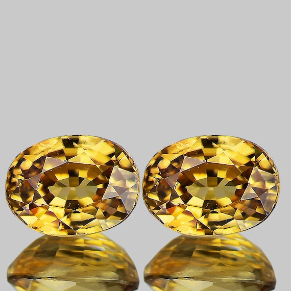 天然インペリアルイエロージルコン 8 x 6 mm 2個 オーバルルース