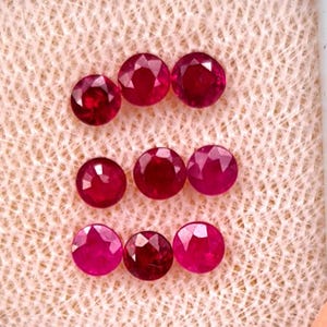 Natural Burma Ruby – 3.00 mm, 9 pcs 1.12ct Round Faceted Cut, Pink Red, SI Clarity, Earth-Mined Loose Gemstones for Jewelry