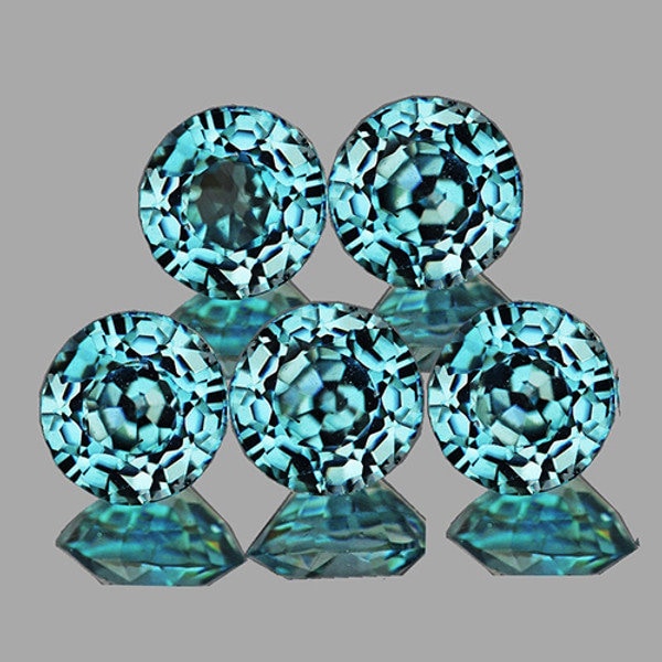 Natural Blue Zircon 4.5 Mm 5 Piece Round Faceted Step Cut
