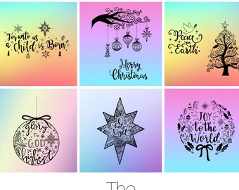 Pack of 10 Traditional Rainbow Christmas Cards Hand Designed Made in Yorkshire Unique Black White Doodle Recycled Envelopes