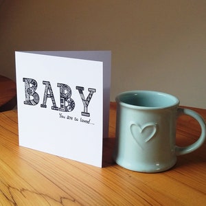 NEW Square Hand Designed Baby Card Print Black White Doodle Art