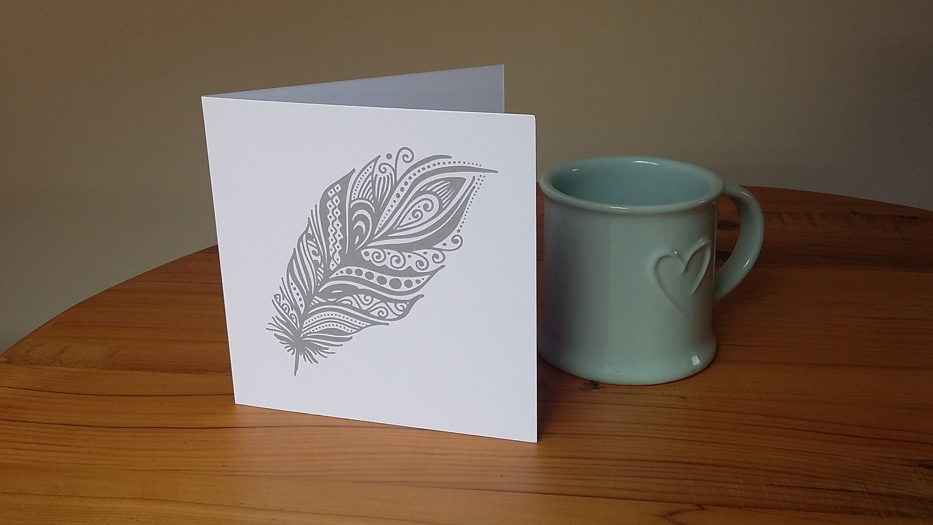 NEW Square Hand Designed Heart Card Print Grey White Doodle Art