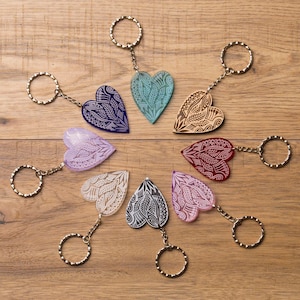 Hand Designed Heart Keyring Love Favour Engraved Acrylic Wooden Locally Made
