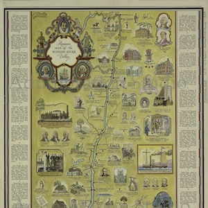 Romance Map of the Hudson River Valley New York, 1937, History Map, Rand McNally, Archival Print