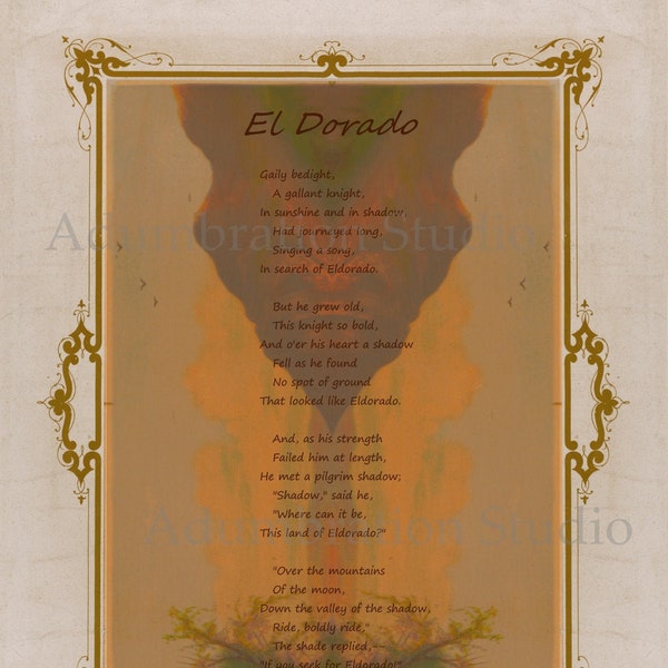 Eldorado, Poem by Edgar Allan Poe, Gaily Bedight, Poem Print, Victorian Poetry, 19th Century Sketch, Archival Print