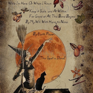 Kitchen Witchery, Salt Protection Spell, Black Cat, Kitchen Art, Witchcraft, Spooky, Archival Print
