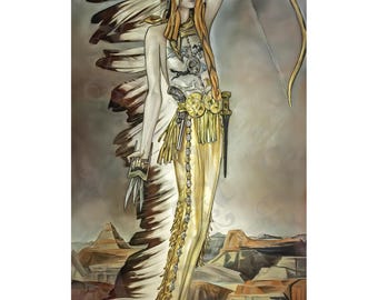 Marchesa Casati como jefa sioux, moda art déco, por Alberto Martini, Teatro Grand Canyon, impresión giclée de archivo art déco del siglo XX