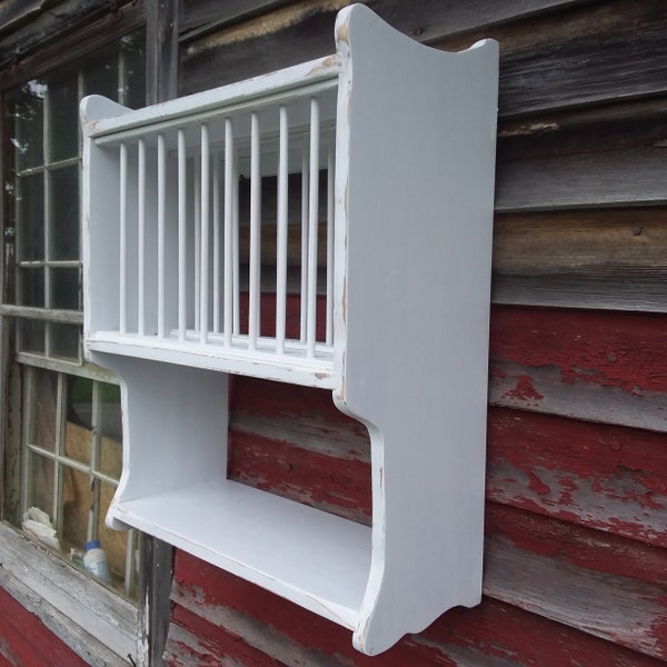 Hanging Plate Rack, Storage Compact 25"w Farmhouse Plate Rack, Holds 12 Plates , Country Kitchen Wall Rack, Handmade