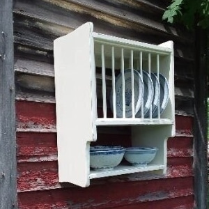 Arts & Crafts Plate Rack, Stickley Compact 18"wide, Mission Plate Drying Shelf, Holds 8 Plates, Country Kitchen Rack, Handmade