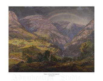View from Stalheim, Voss, Johan Christian Dahl, Rainbow, Hordaland Region of Norway, Mountainous  Landscape, Archival Giclée Print
