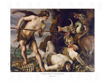 Cadmo mata al dragón, Hendrick Goltzius, 1610, Metamorfosis de Ovidio, Antigua Grecia, Mitología, Ares, Impresión giclée de archivo