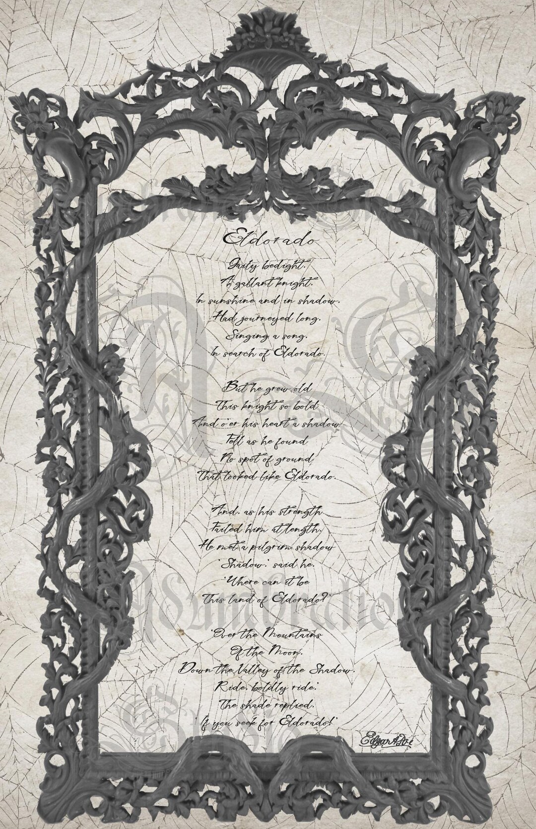 Eldorado, Poem by Edgar Allan Poe, Romantic Border, Poe Signature ...