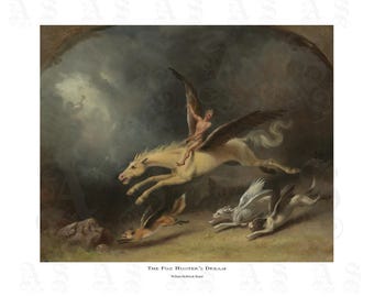 El sueño del cazador de zorros, William Holbrook Beard, Pegaso, misterioso, mitología clásica, místico, siglo XIX. Impresión giclée de archivo.